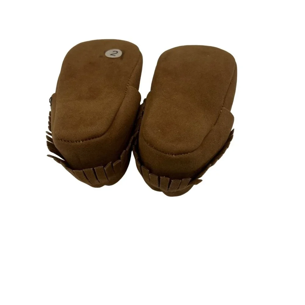Infant Shoes Size 2 Brown Fringe 3-12 months Unbranded Faux Leather NEW